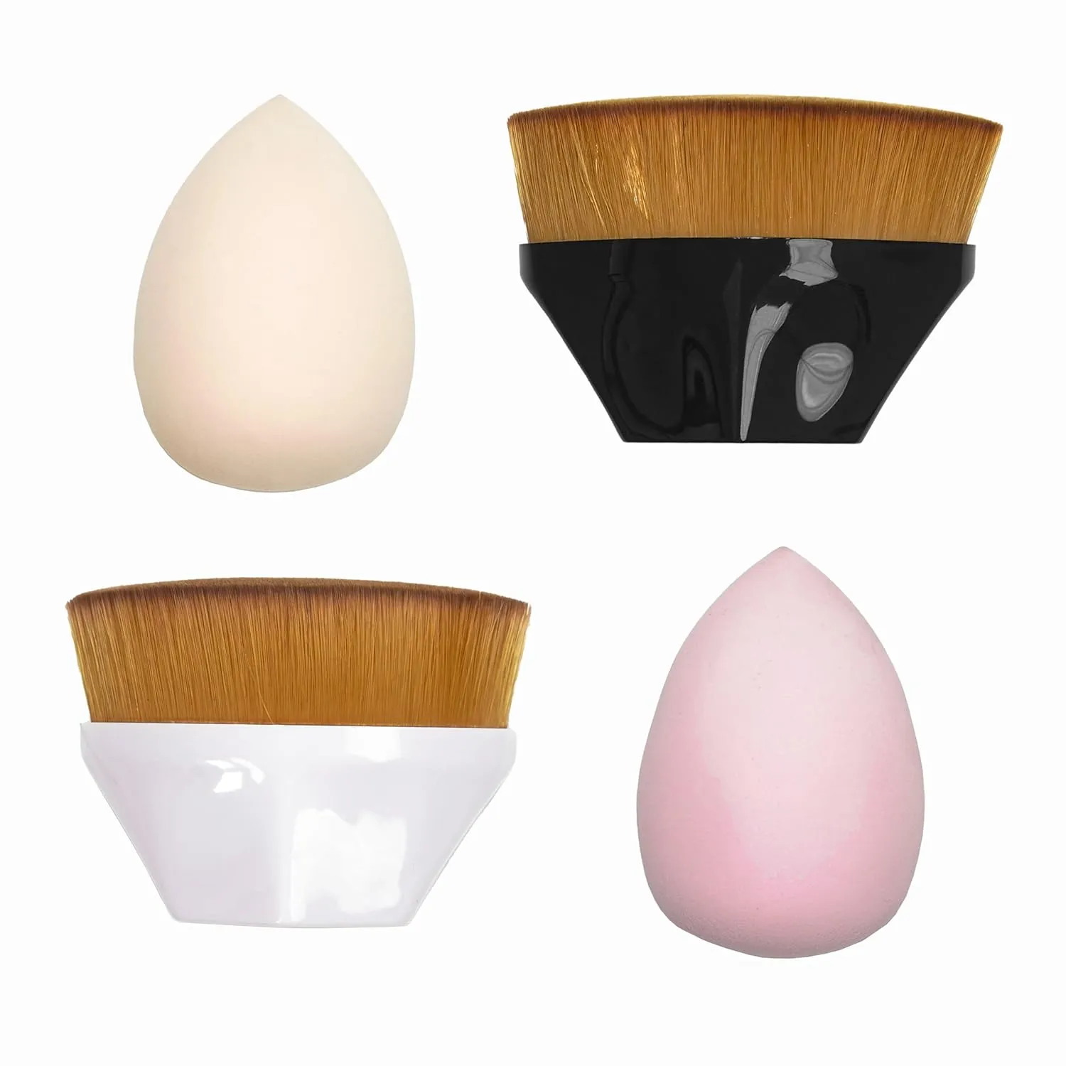 2 Piece Foundation Brush & Makeup Sponge Set - Petal Shape Soft Touch for Cream & Liquid Cosmetics - Professional Kabuki & Blending Brush Kit