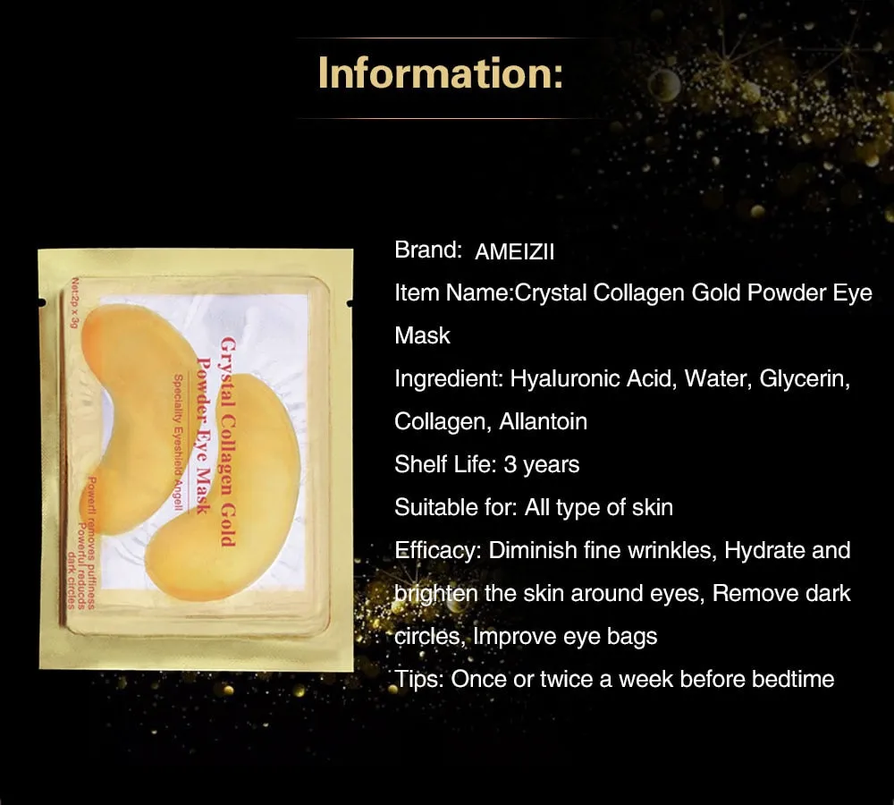 2Pcs=1Pair 24K Gold Crystal Collagen Eye Mask
