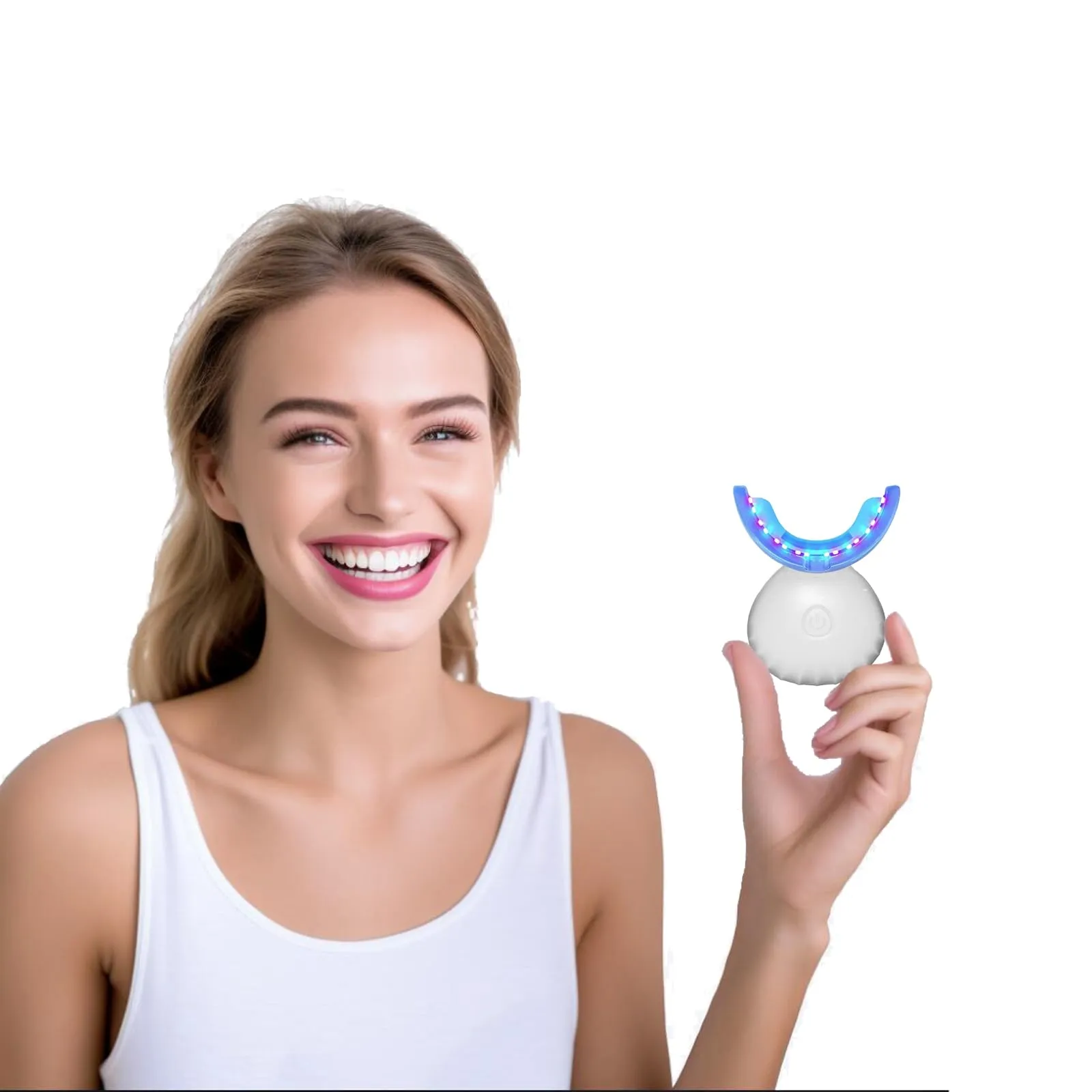 32 LED Teeth Whitening Accelerator Light with Cold Light &Red Lights Trays Device, Teeth Whitening Enhancer Light Built-in 16 Minute Timer (White) White