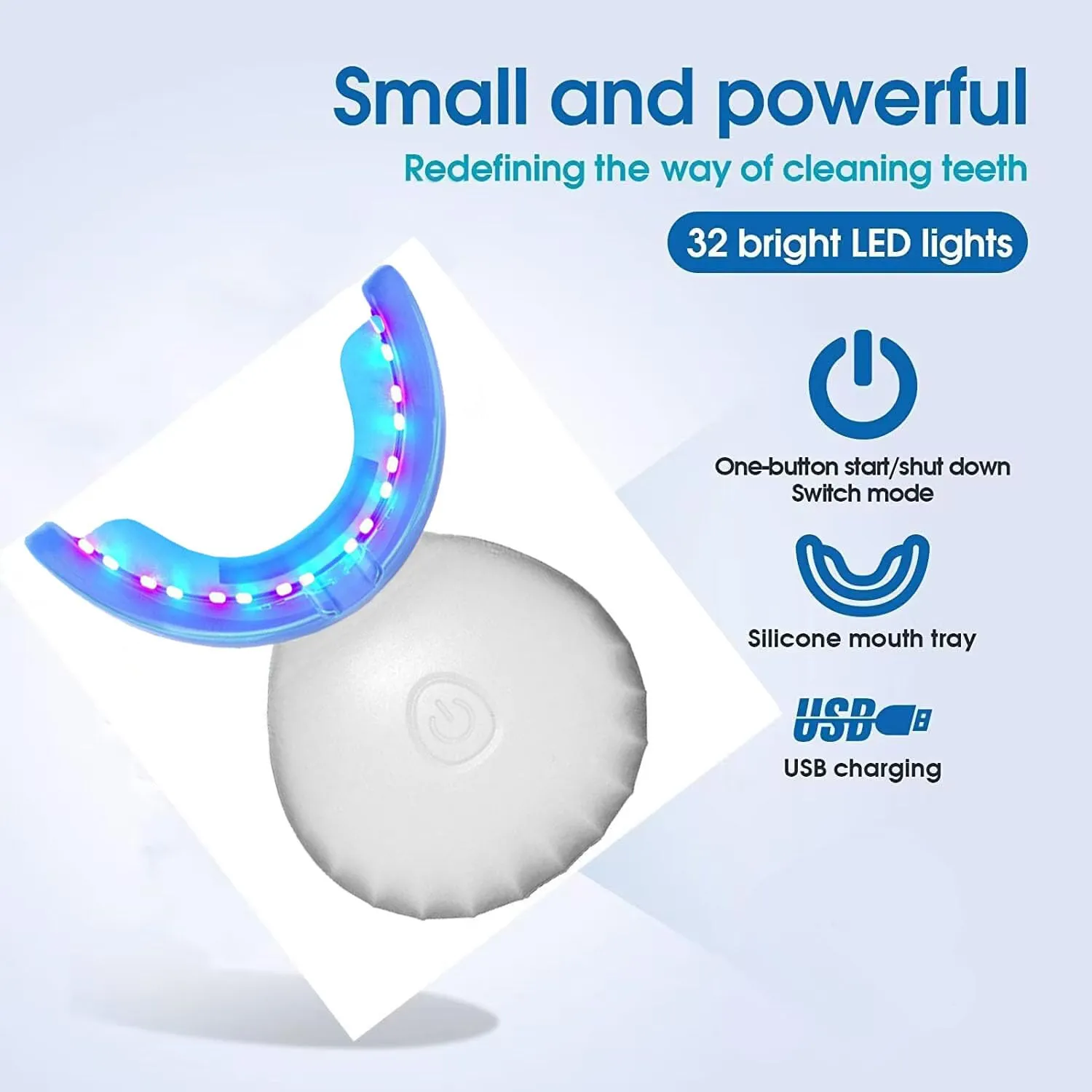 32 LED Teeth Whitening Accelerator Light with Cold Light &Red Lights Trays Device, Teeth Whitening Enhancer Light Built-in 16 Minute Timer (White) White
