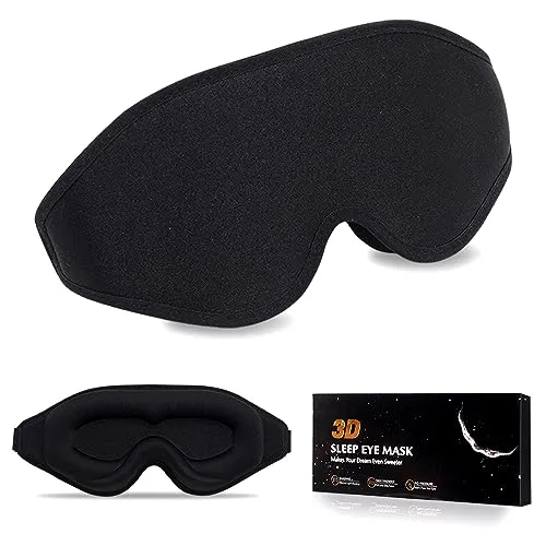 3D Contoured Sleep Mask for Women Men,Effective Light Blocking Eye Mask Sleeping Soft Night Blindfold with Adjustable Strap（Black）