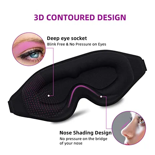 3D Contoured Sleep Mask for Women Men,Effective Light Blocking Eye Mask Sleeping Soft Night Blindfold with Adjustable Strap（Black）