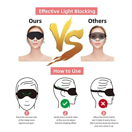 3D Contoured Sleep Mask for Women Men,Effective Light Blocking Eye Mask Sleeping Soft Night Blindfold with Adjustable Strap（Black）