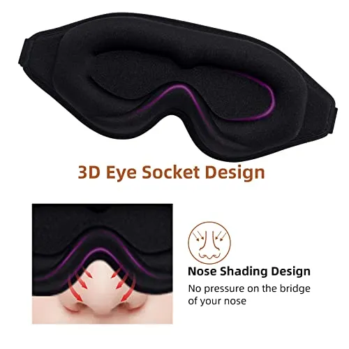 3D Contoured Sleep Mask for Women Men,Effective Light Blocking Eye Mask Sleeping Soft Night Blindfold with Adjustable Strap（Black）