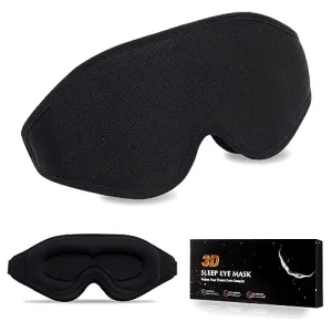3D Contoured Sleep Mask for Women Men,Effective Light Blocking Eye Mask Sleeping Soft Night Blindfold with Adjustable Strap（Black）