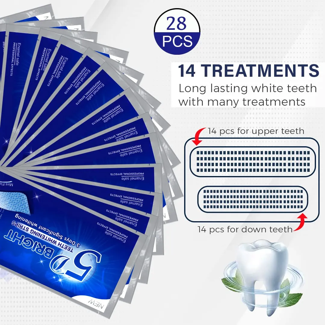 3D Teeth Whitening Strips 28 Pcs -Non Sensitive- Mint Flavor-Teeth Whitening Kit Advanced Teeth Whitener Strips Whitening Teeth Tooth Whitening Strips for White Teeth