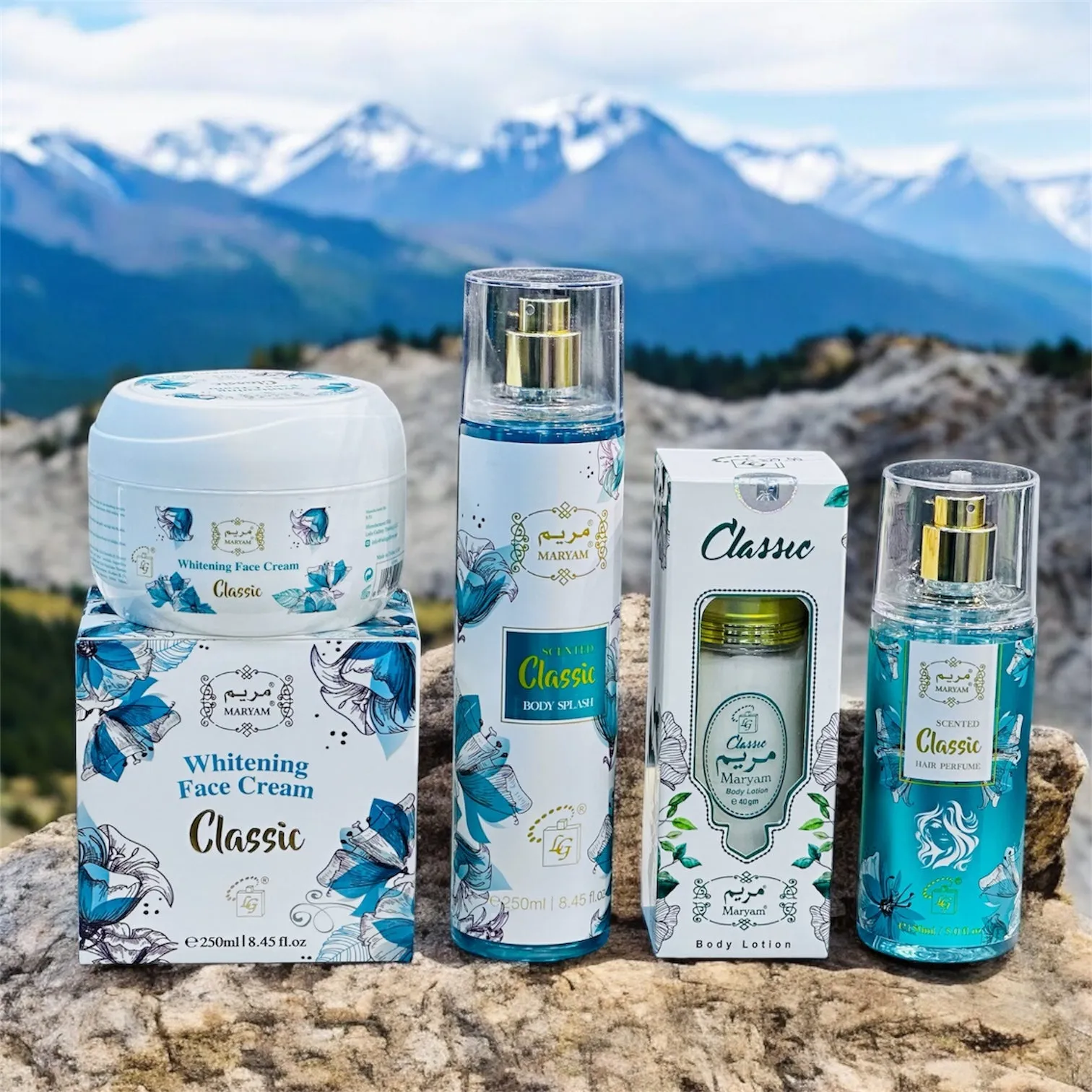 4 in 1 Maryam Classic Beauty Bundle (Body Lotion 40ml  Whitening Cream 250ml  Body Splash 250ml   Hair Perfume 150ml)