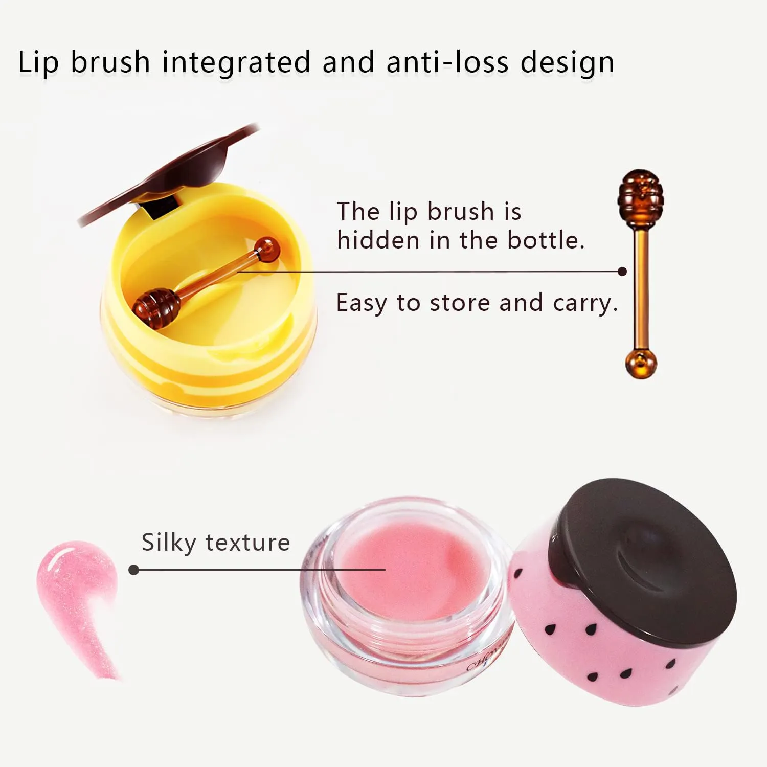 4PCS Bee Lip Balm Honey Lip Balm,Exfoliating Honey Pot Lip Balm Sleeping Lip Mask with Brush, Hydrating & Prevention Dry and Cracked, Lip Scrubs Exfoliator & Moisturizer