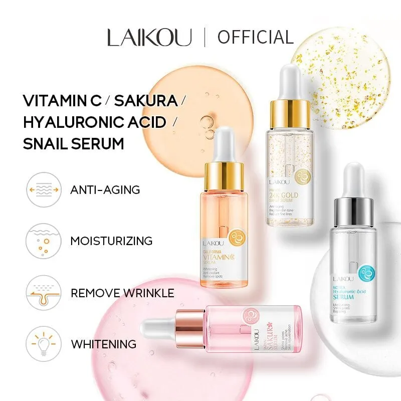 4Pcs/Lot Laikou Serum Sakura Vitamin C 24K Gold Face Serum Hyaluronic Acid Essence