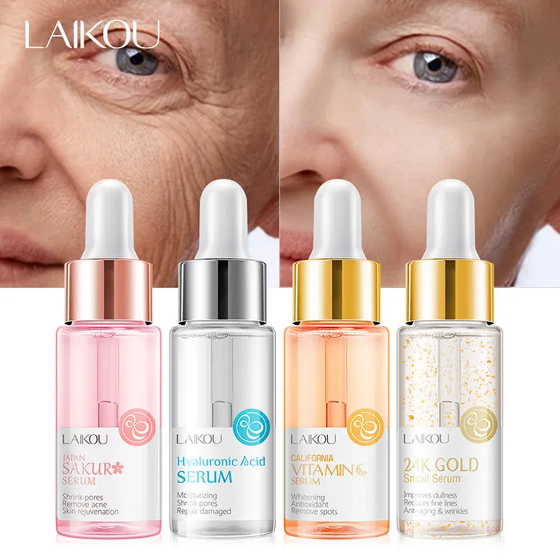 4Pcs/Lot Laikou Serum Sakura Vitamin C 24K Gold Face Serum Hyaluronic Acid Essence