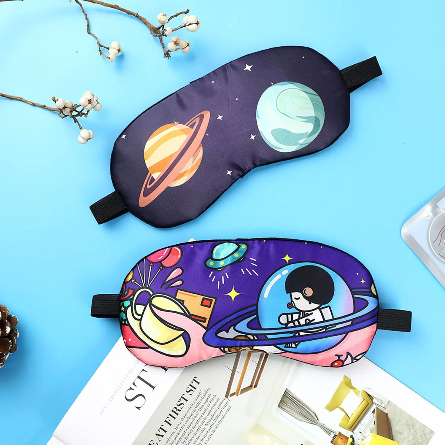 5 Pcs Sleeping Mask for Kids,Silk Eye Mask for Sleeping Blindfold for Sleeping Elastic Headband Sleeping Mask Kids Cartoon Pattern Print Eye Covers Travel Work Naps Blocks Light