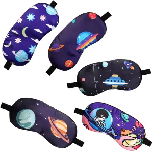 5 Pcs Sleeping Mask for Kids,Silk Eye Mask for Sleeping Blindfold for Sleeping Elastic Headband Sleeping Mask Kids Cartoon Pattern Print Eye Covers Travel Work Naps Blocks Light