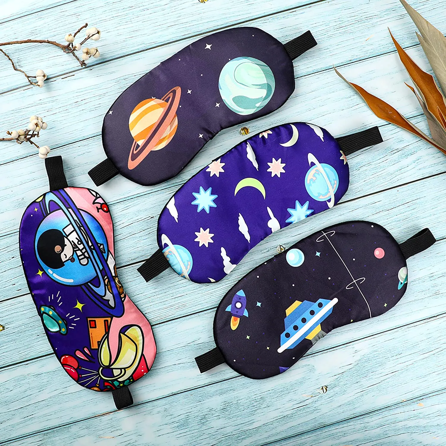 5 Pcs Sleeping Mask for Kids,Silk Eye Mask for Sleeping Blindfold for Sleeping Elastic Headband Sleeping Mask Kids Cartoon Pattern Print Eye Covers Travel Work Naps Blocks Light