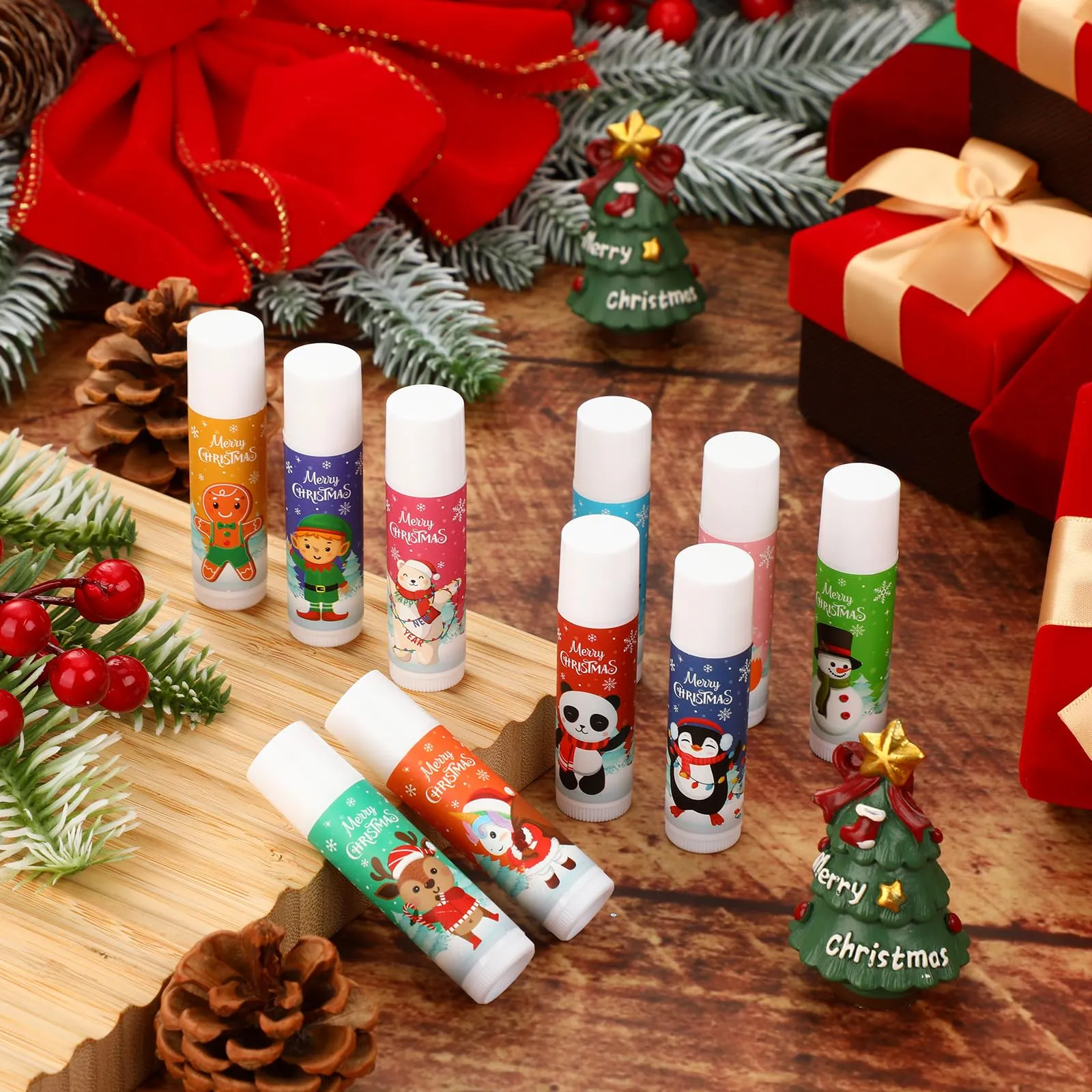 50 Pcs Cute Christmas Lip Balms Gifts Merry Christmas Bulk Christmas Stocking Stuffers Holiday Treat Gifts Goodie Staff Employee Coworkers Teachers Appreciation Christmas Party Supplies for Women Men