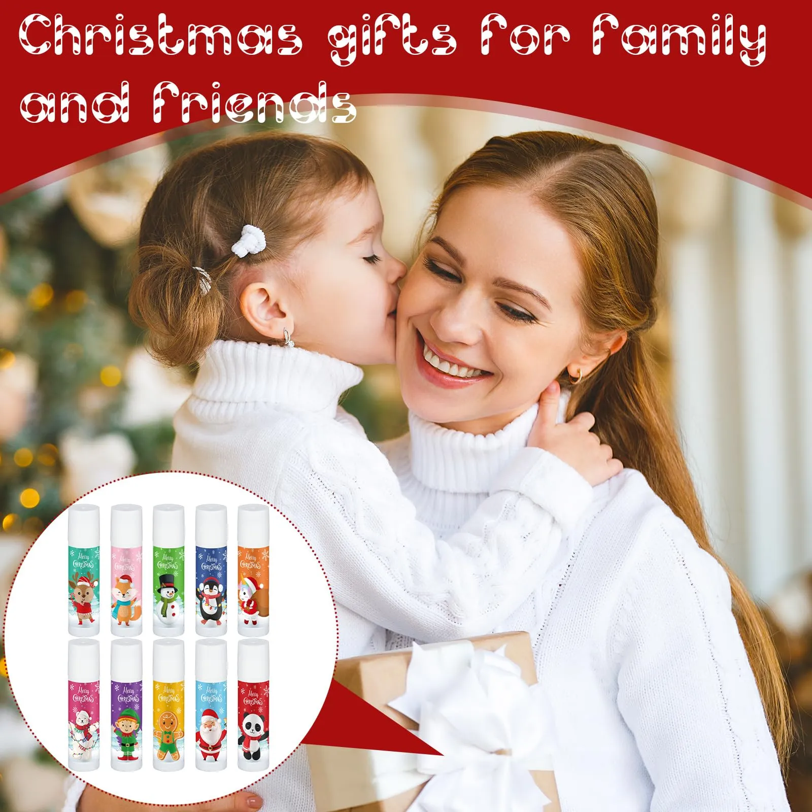 50 Pcs Cute Christmas Lip Balms Gifts Merry Christmas Bulk Christmas Stocking Stuffers Holiday Treat Gifts Goodie Staff Employee Coworkers Teachers Appreciation Christmas Party Supplies for Women Men