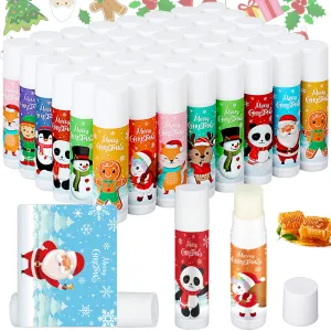50 Pcs Cute Christmas Lip Balms Gifts Merry Christmas Bulk Christmas Stocking Stuffers Holiday Treat Gifts Goodie Staff Employee Coworkers Teachers Appreciation Christmas Party Supplies for Women Men