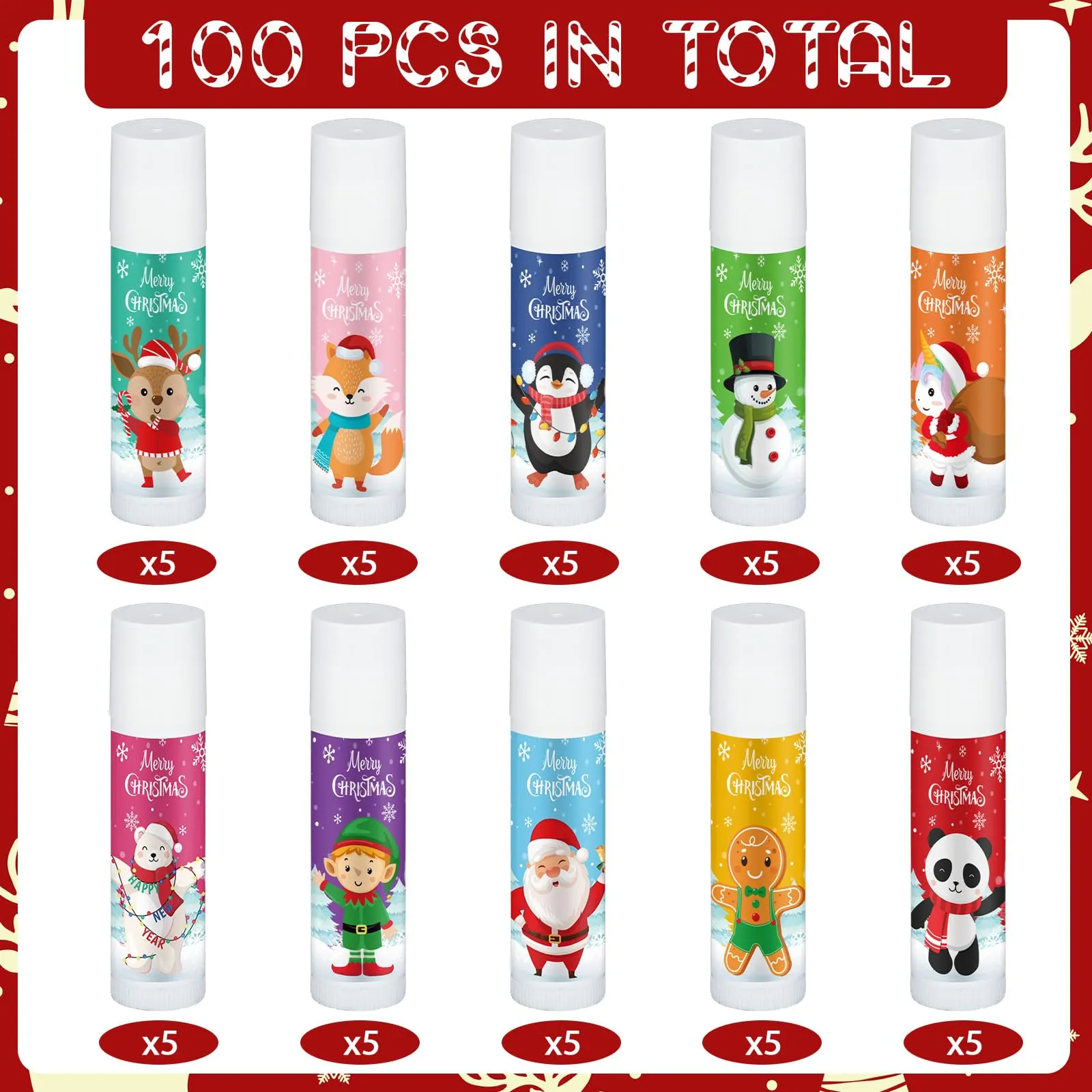 50 Pcs Cute Christmas Lip Balms Gifts Merry Christmas Bulk Christmas Stocking Stuffers Holiday Treat Gifts Goodie Staff Employee Coworkers Teachers Appreciation Christmas Party Supplies for Women Men