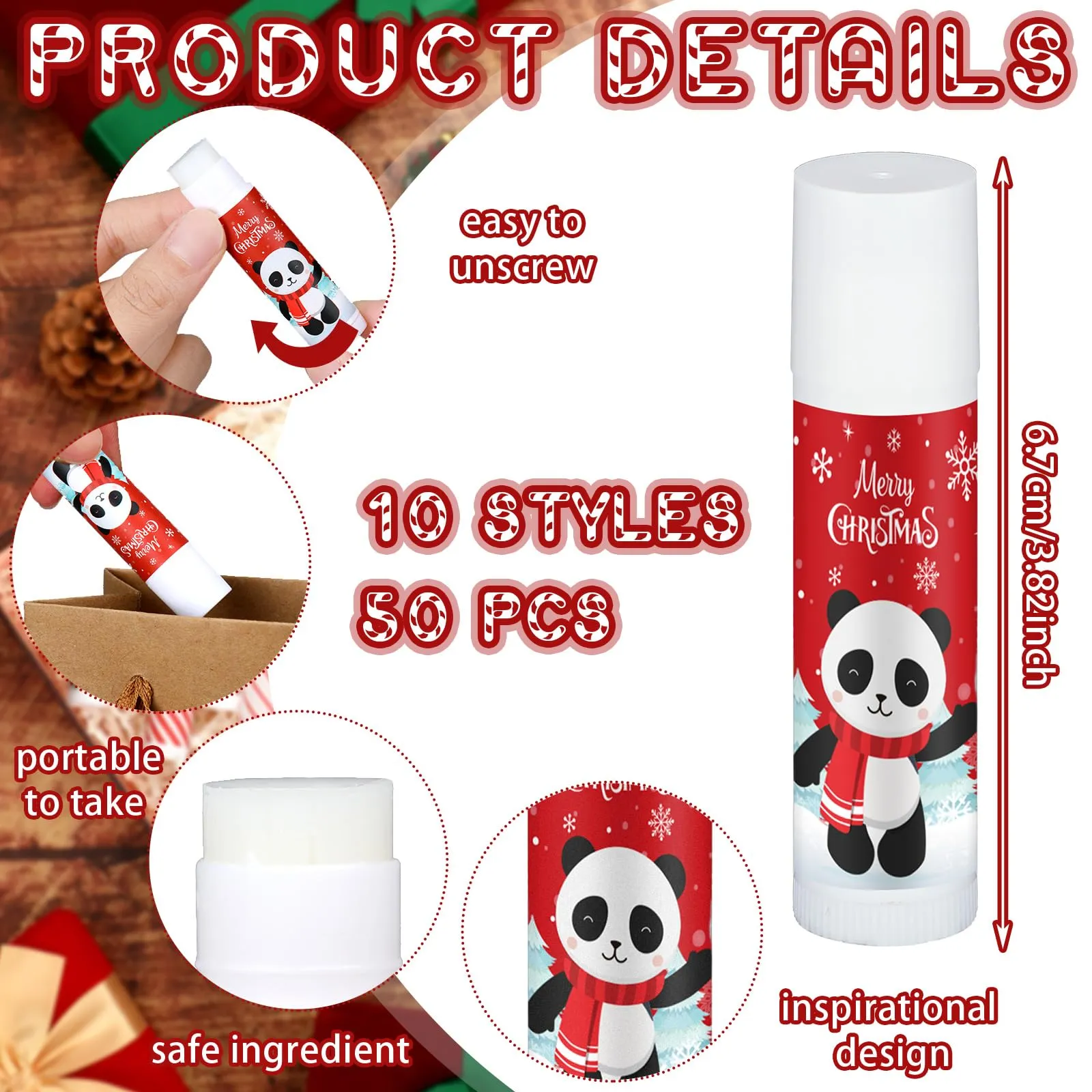 50 Pcs Cute Christmas Lip Balms Gifts Merry Christmas Bulk Christmas Stocking Stuffers Holiday Treat Gifts Goodie Staff Employee Coworkers Teachers Appreciation Christmas Party Supplies for Women Men