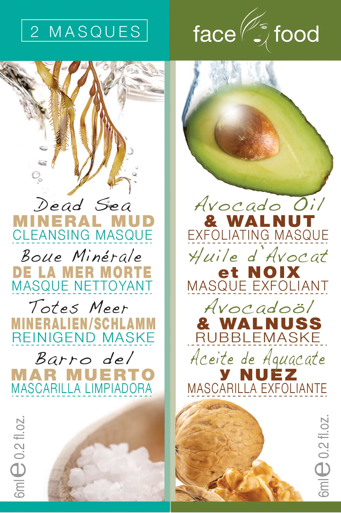 7th Heaven Face Food Twin Masks - Dead Sea Cleansing Mask 6ml and Avocado Oil and Walnut Exfoliating Mask, 6ml