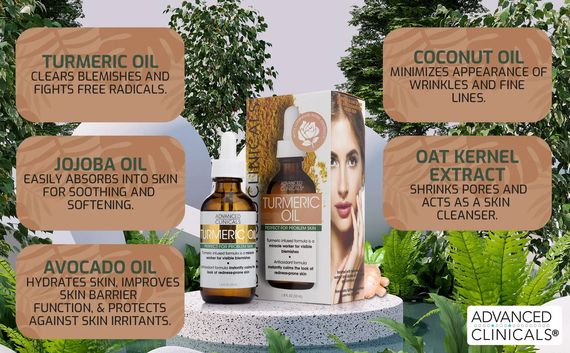 Advanced Clinicals Collagen Facial Serum   Turmeric Oil Face Serum Skin Care Set, Skin Plumping Anti Aging Serums For Face Help Brighten Skin Complexion, Fight Fine Lines, & Wrinkles, 2-Pack Bundle