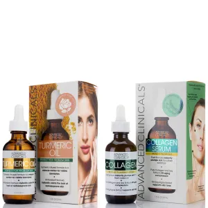 Advanced Clinicals Collagen Facial Serum   Turmeric Oil Face Serum Skin Care Set, Skin Plumping Anti Aging Serums For Face Help Brighten Skin Complexion, Fight Fine Lines, & Wrinkles, 2-Pack Bundle