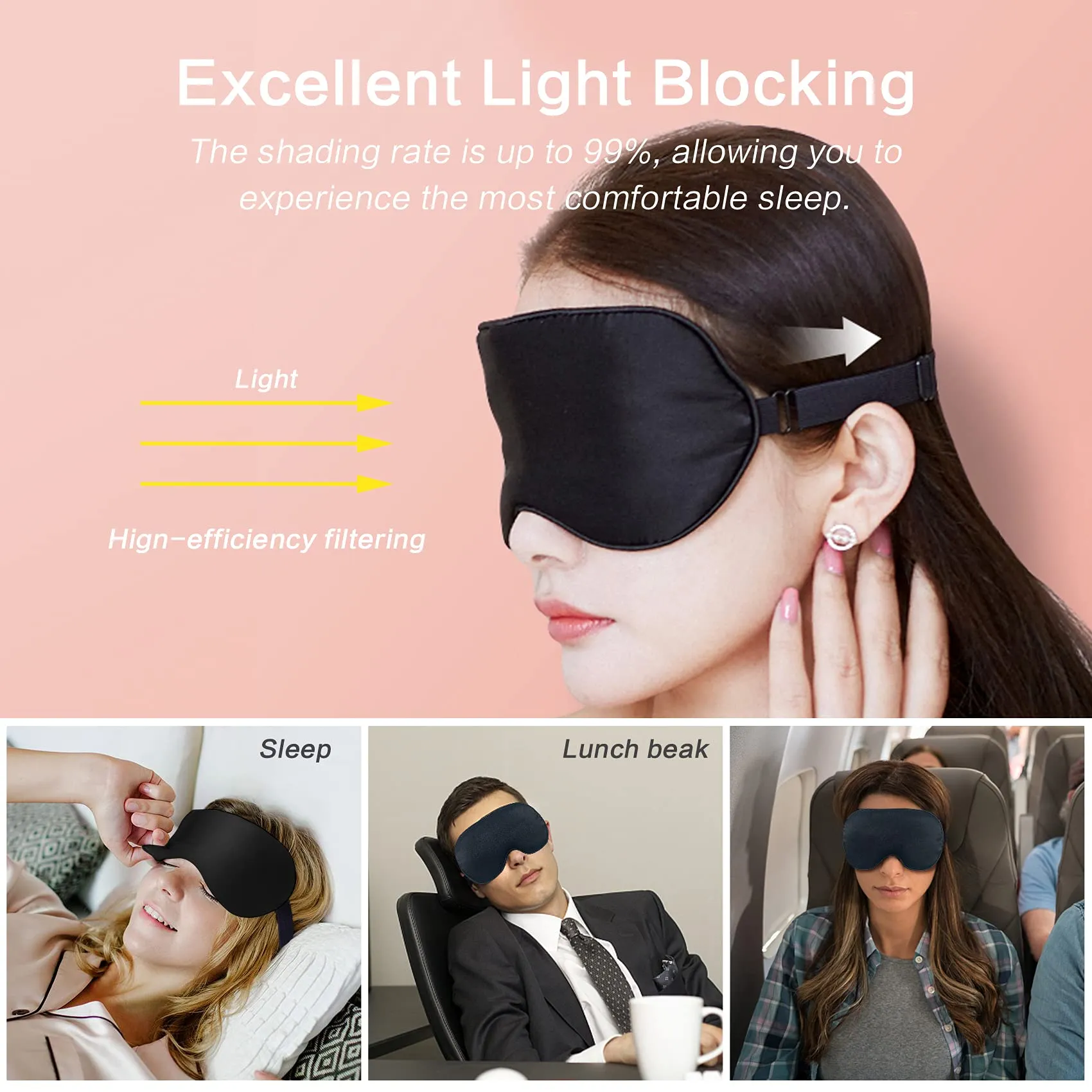 aeekwro Sleep Mask Eye Mask for Sleeping Eye Sleeping Mask for Women Men for Airplane Travel Adjustable Strap