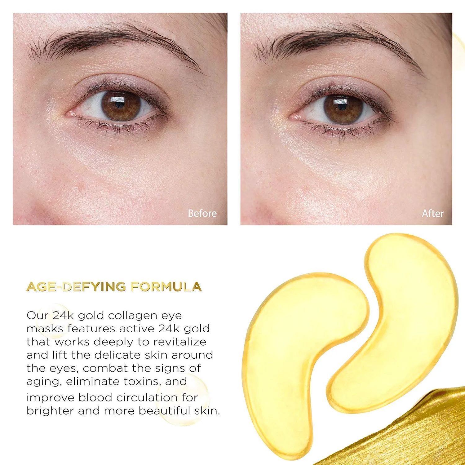 AICHUN BEAUTY 10/20/30/40/100 Pairs Crystal 24K Gold Powder Gel Collagen Eye Mask Sheet Patch, Anti Ageing, Remove Bags, Dark Circles & Puffiness, Skincare, Anti Wrinkle, Moisturising (20)
