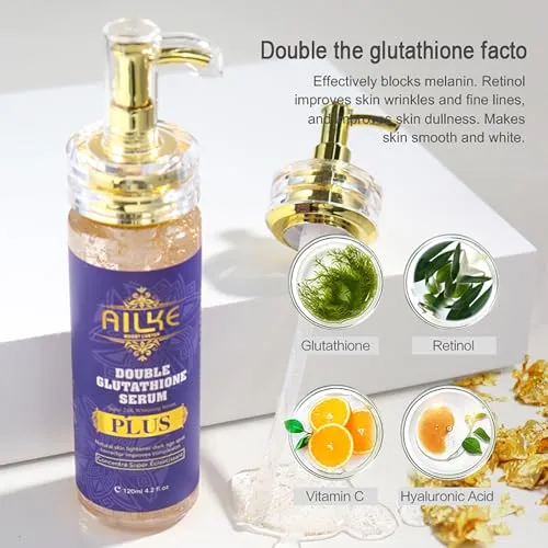 AILKE BOOST LUSTER Double Glutathione PLUS Super Whitening Serum, Moisturizing, Remove Dark Spots, Brightening, Lightening Skin, For Face & Body, 4.2 fl oz (1 Bottle)