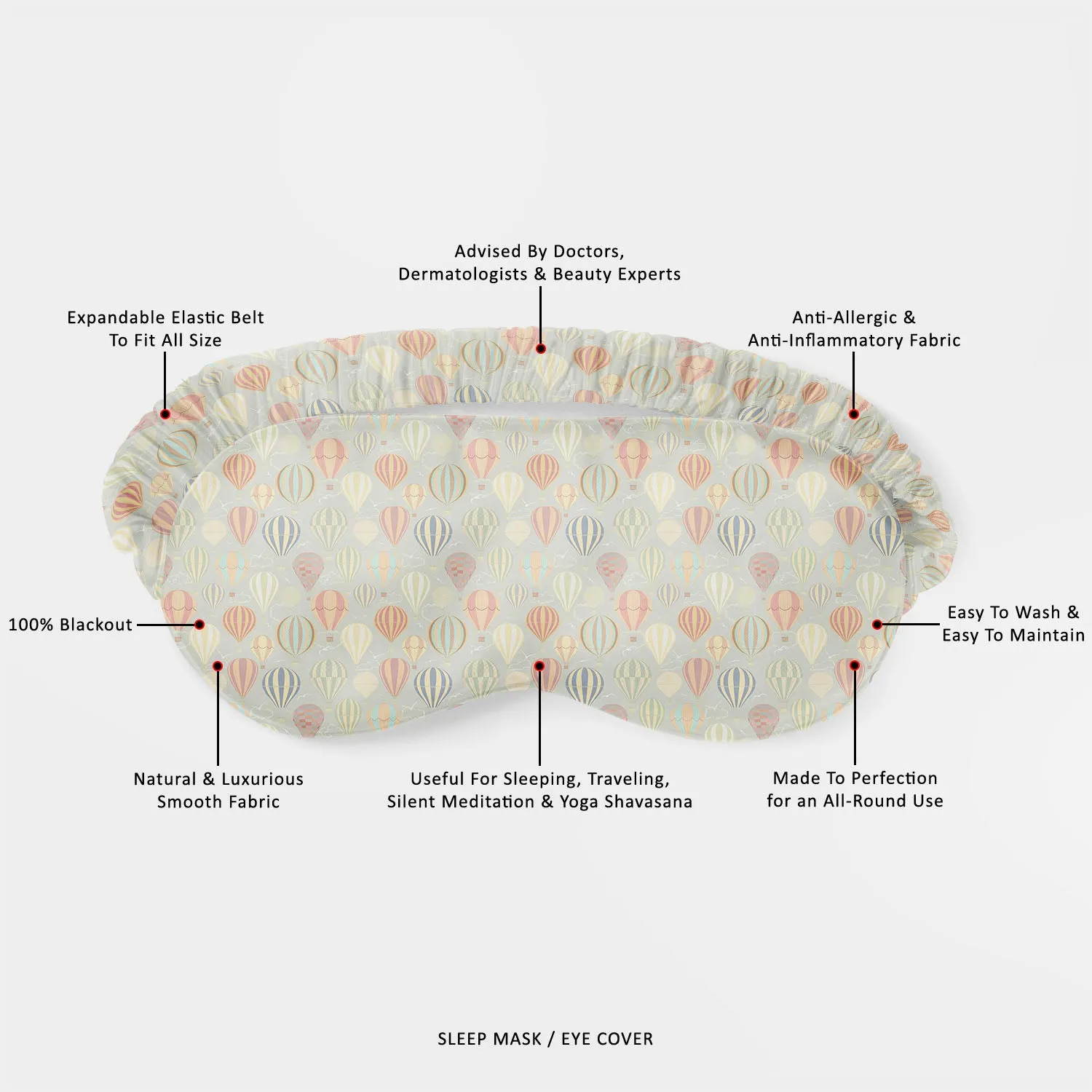Air Balloons Sleeping Eye Pad Blackout Eye Cover | Soft Anti-Allergic Eco-Friendly Natural Mulberry Silk Fabric