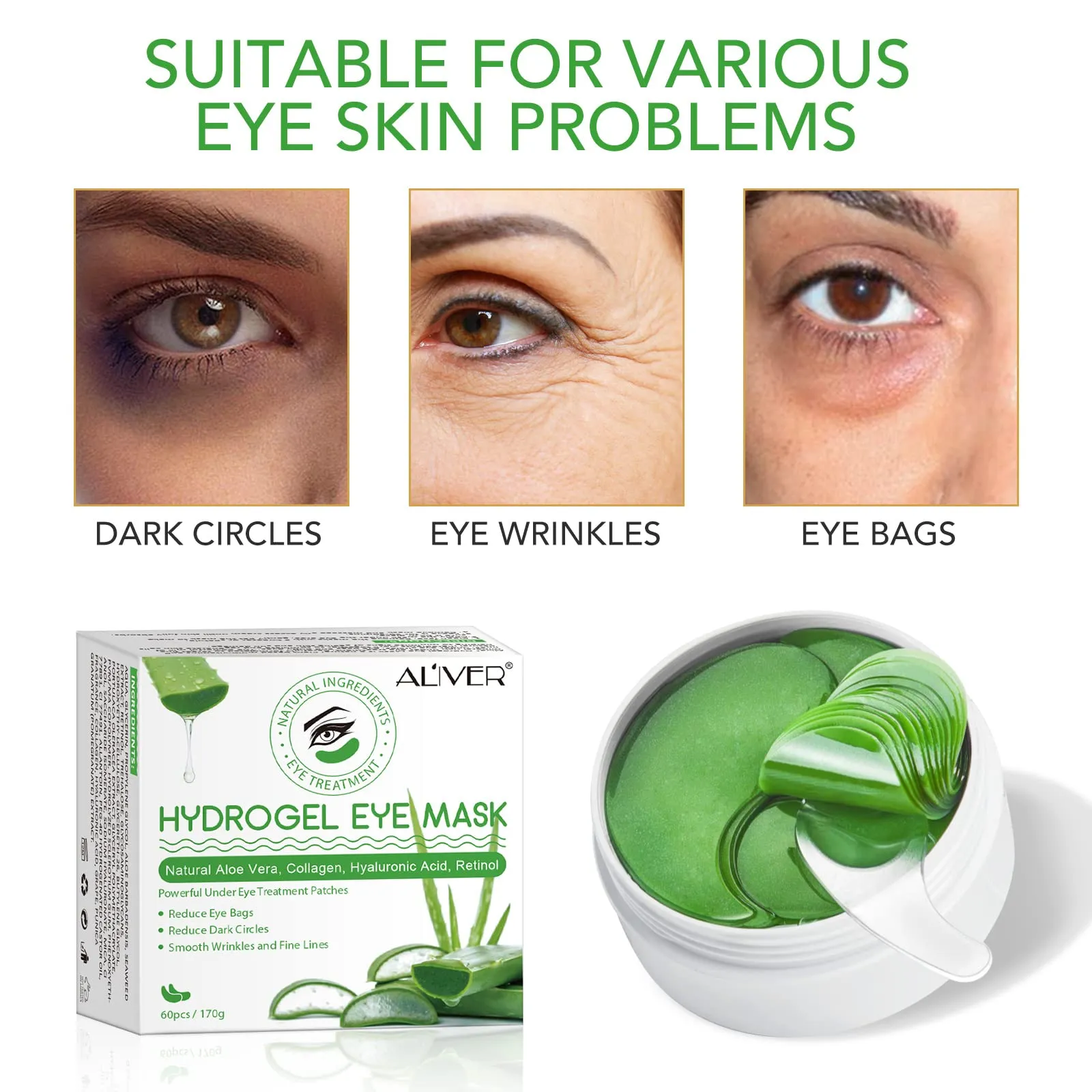 Aloe Vera Eye Patches,Hydrogel Eye Masks for Dark Circles,Anti Wrinkle Treatment,Under Eye Gel Pads,Eye Mask for Puffy Eyes, Skincare,Hydrating | 60 Pieces/30 Pair (aloe vera) Aloe Vera