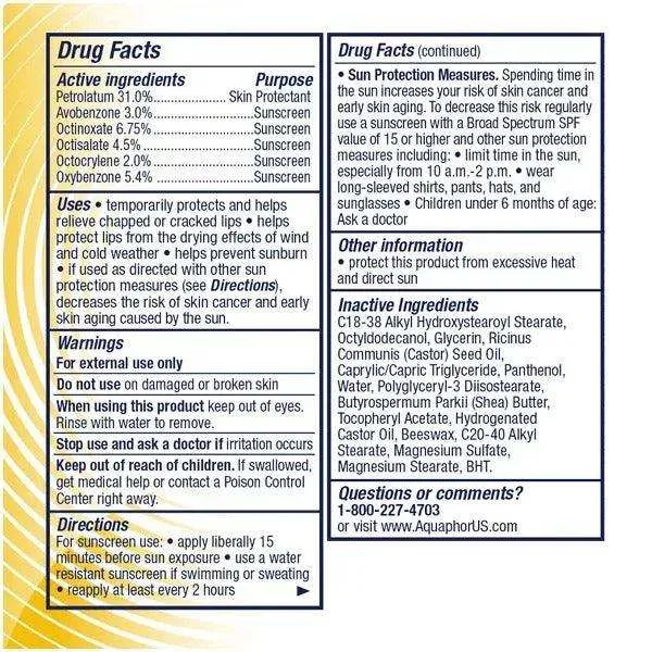 Aquaphor Lip Repair Stick   Sunscreen SPF 30 Lip Balm - 4.8 g