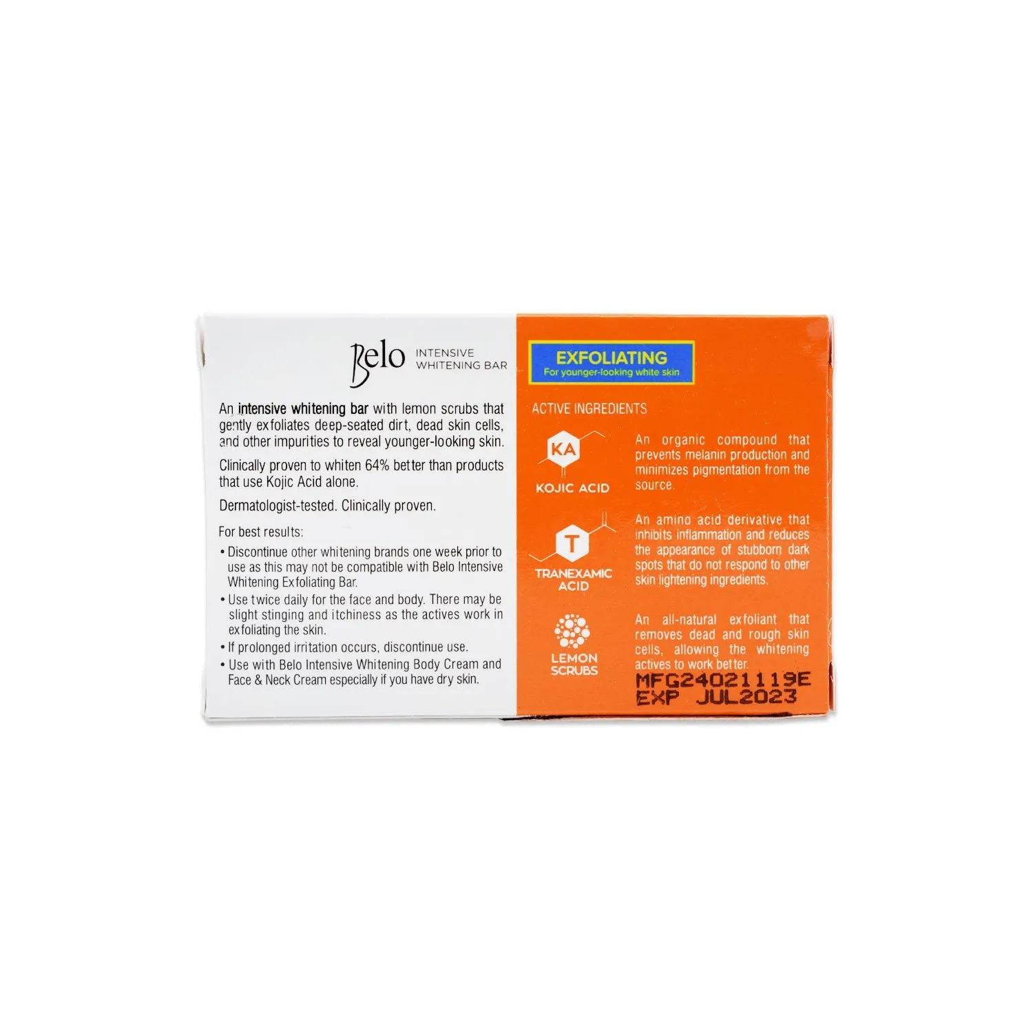 Belo Kojic Acid   Tranexamic Acid Exfoliating Whitening Soap 65g