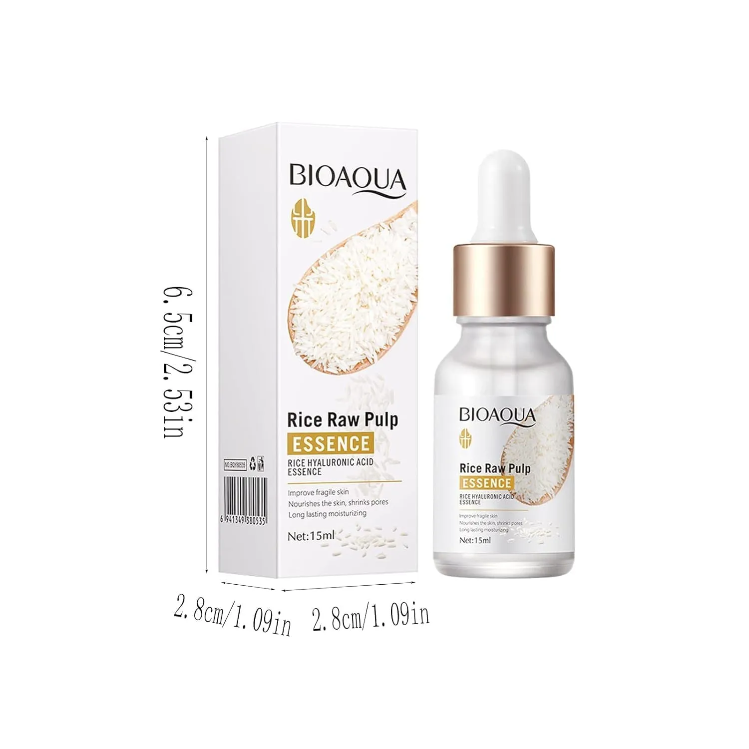 BIOAQUA Rice Raw Pulm Face Essence Hyaluronic Acid Shrink Pores Soften Moisturizing Facial Serum Skin 15ml (2 bottles, 1, Fl Oz)