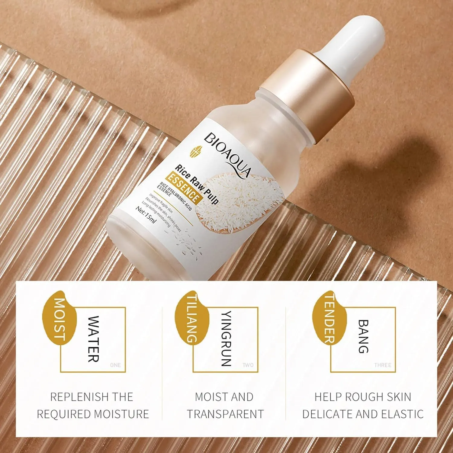 BIOAQUA Rice Raw Pulm Face Essence Hyaluronic Acid Shrink Pores Soften Moisturizing Facial Serum Skin 15ml (2 bottles, 1, Fl Oz)