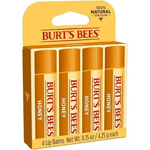 Burt's Bees Lip Balm - Honey, Lip Moisturizer With Responsibly Sourced Beeswax, Tint-Free, Natural Origin Conditioning Lip Treatment, 4 Tubes, 0.15 oz.