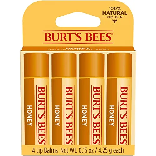 Burt's Bees Lip Balm - Honey, Lip Moisturizer With Responsibly Sourced Beeswax, Tint-Free, Natural Origin Conditioning Lip Treatment, 4 Tubes, 0.15 oz.