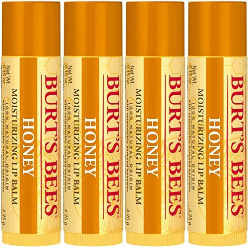 Burt's Bees Lip Balm - Honey, Lip Moisturizer With Responsibly Sourced Beeswax, Tint-Free, Natural Origin Conditioning Lip Treatment, 4 Tubes, 0.15 oz.