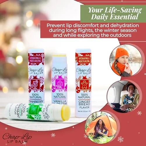 Chap-Lip Lip Balm 100% Natural Lip Balm Set - Beeswax Natural Christmas Gifts for Her - Ideal Gift for Women - Lip Moisturizer for Dry Lips, Cocoa Butter - Petroleum Free Pack of 8