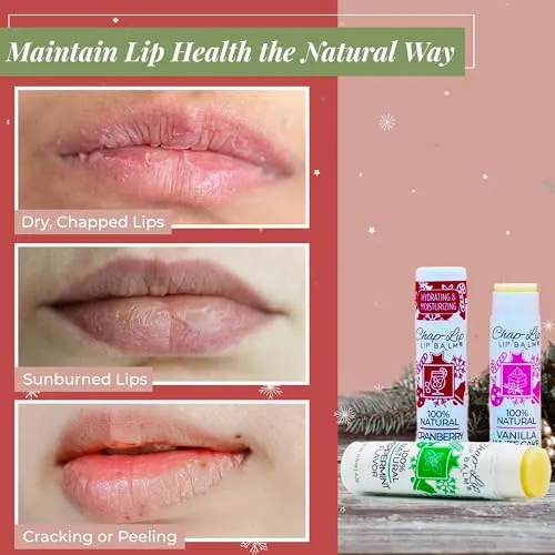 Chap-Lip Lip Balm 100% Natural Lip Balm Set - Beeswax Natural Christmas Gifts for Her - Ideal Gift for Women - Lip Moisturizer for Dry Lips, Cocoa Butter - Petroleum Free Pack of 8