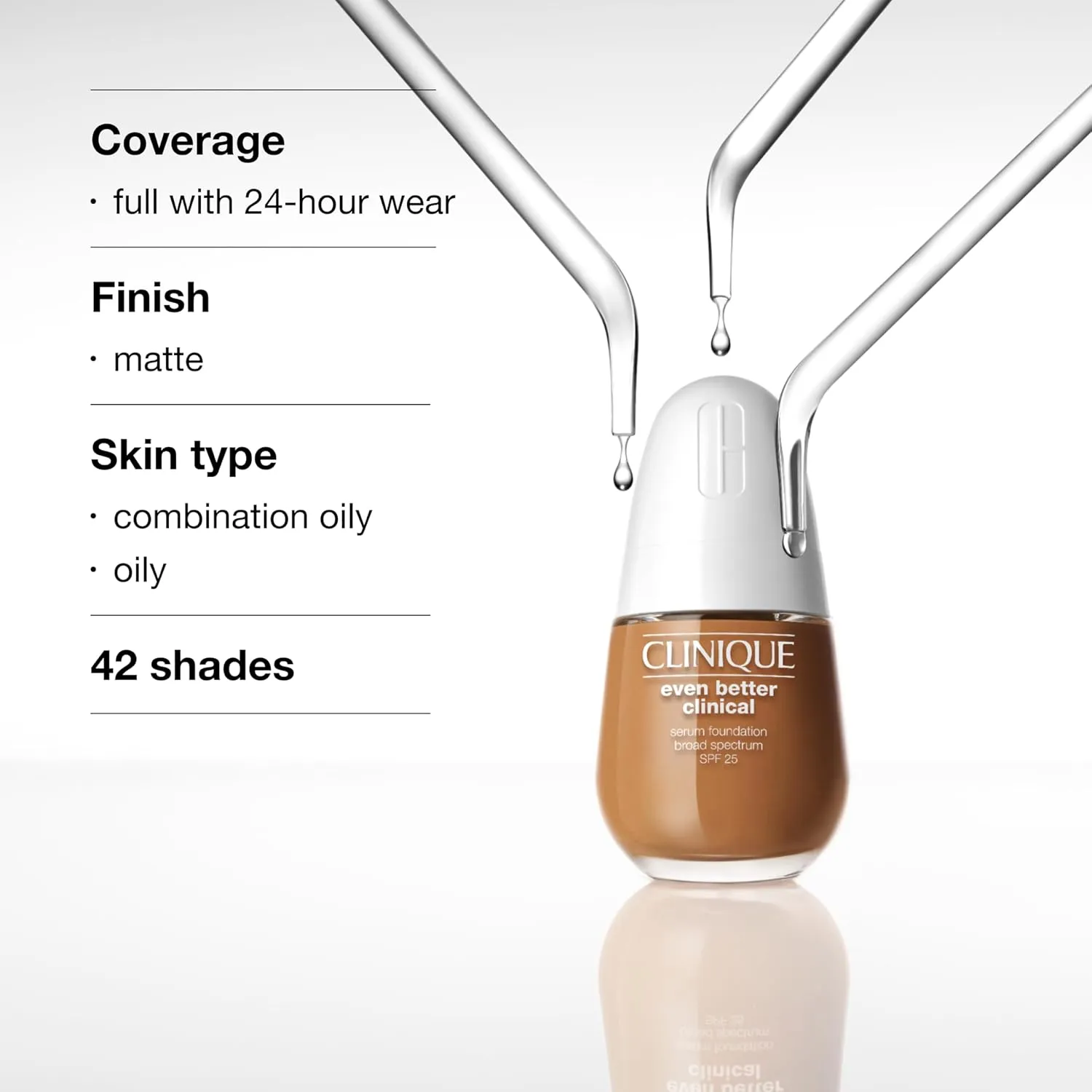 Clinique Even Better Clinical Serum Full Coverage Hydrating Foundation Broad Spectrum SPF 25 With Vitamin C, Salicylic Acid   Hyaluronic Acid For Oily Skin Types