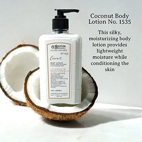 C.O. Bigelow Coconut Moisturizing Body Lotion for Women and Men, Village Perfumer Lotion with Olive Oil, Borage Oil, and Aloe Vera, 10 fl oz