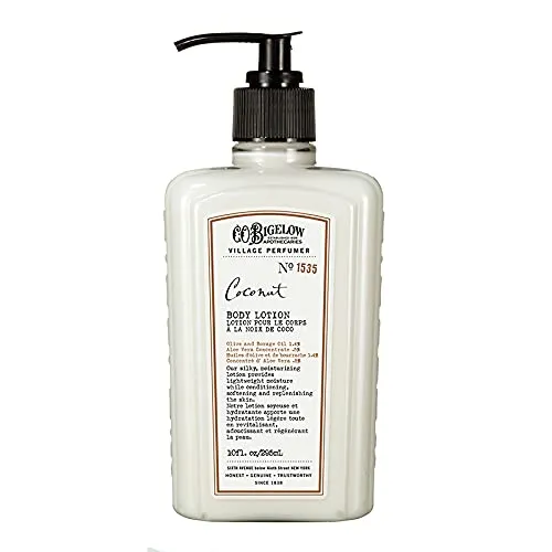 C.O. Bigelow Coconut Moisturizing Body Lotion for Women and Men, Village Perfumer Lotion with Olive Oil, Borage Oil, and Aloe Vera, 10 fl oz
