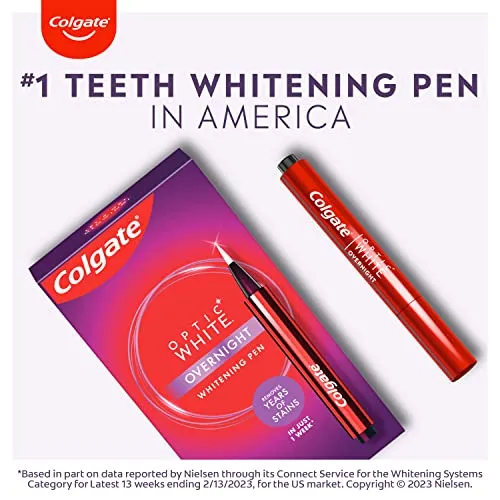 Colgate Optic White Overnight Teeth Whitening Pen, Enamel Safe and Vegan, Teeth Stain Remover to Whiten Teeth, Teeth Whitening for Sensitive Teeth, 35 Nightly Treatments Per Pen, 0.08 Oz,2 Pack