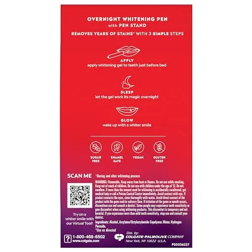 Colgate Optic White Overnight Teeth Whitening Pen, Teeth Stain Remover to Whiten Teeth, 35 Nightly Treatments