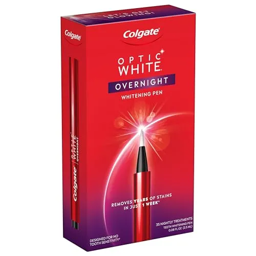 Colgate Optic White Overnight Teeth Whitening Pen, Teeth Stain Remover to Whiten Teeth, 35 Nightly Treatments