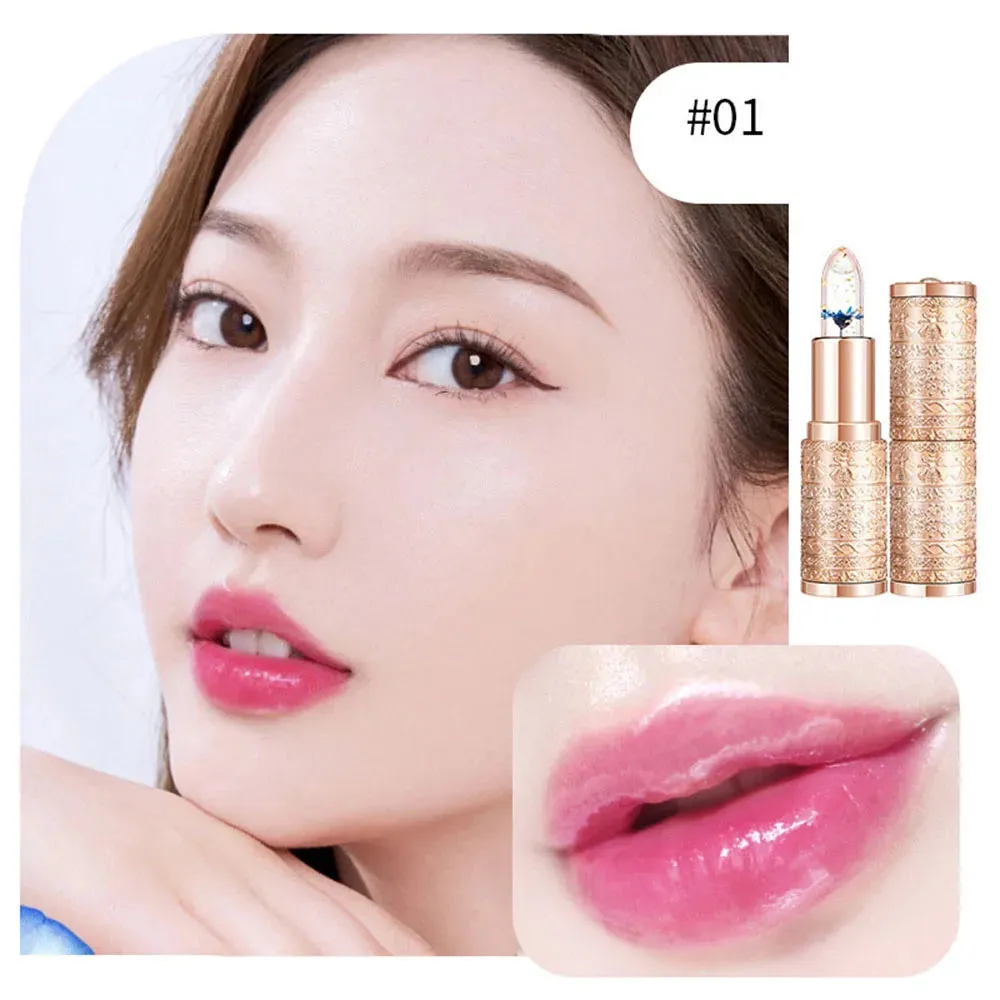Color Changing Long-Lasting Lip Primer -Lipstick  with Gold Foil Flower - Lip Primer Jelly Lip Balm for Moisturizing, Natural, Waterproof Makeup Lip Gloss.