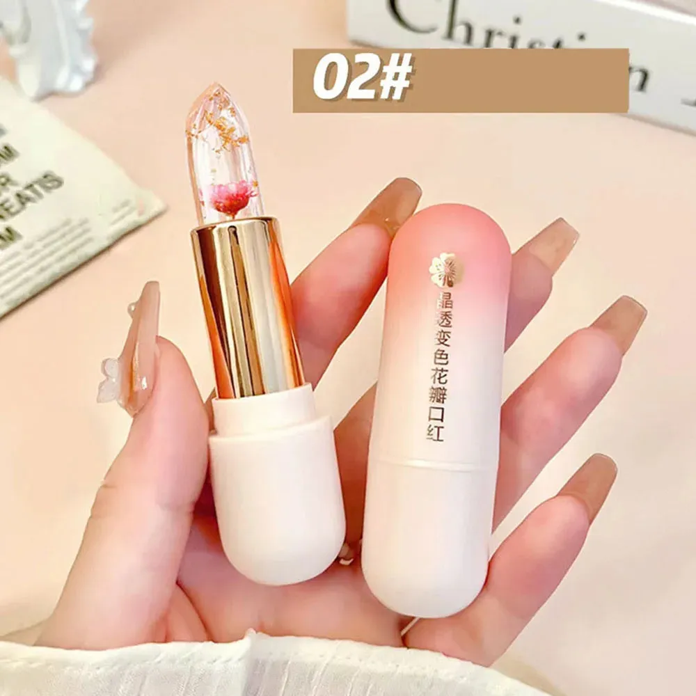 Color Changing Long-Lasting Lip Primer -Lipstick  with Gold Foil Flower - Lip Primer Jelly Lip Balm for Moisturizing, Natural, Waterproof Makeup Lip Gloss.
