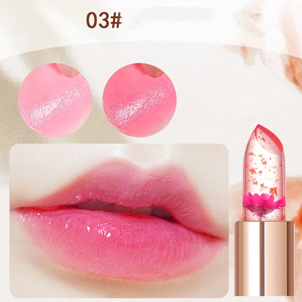 Color Changing Long-Lasting Lip Primer -Lipstick  with Gold Foil Flower - Lip Primer Jelly Lip Balm for Moisturizing, Natural, Waterproof Makeup Lip Gloss.