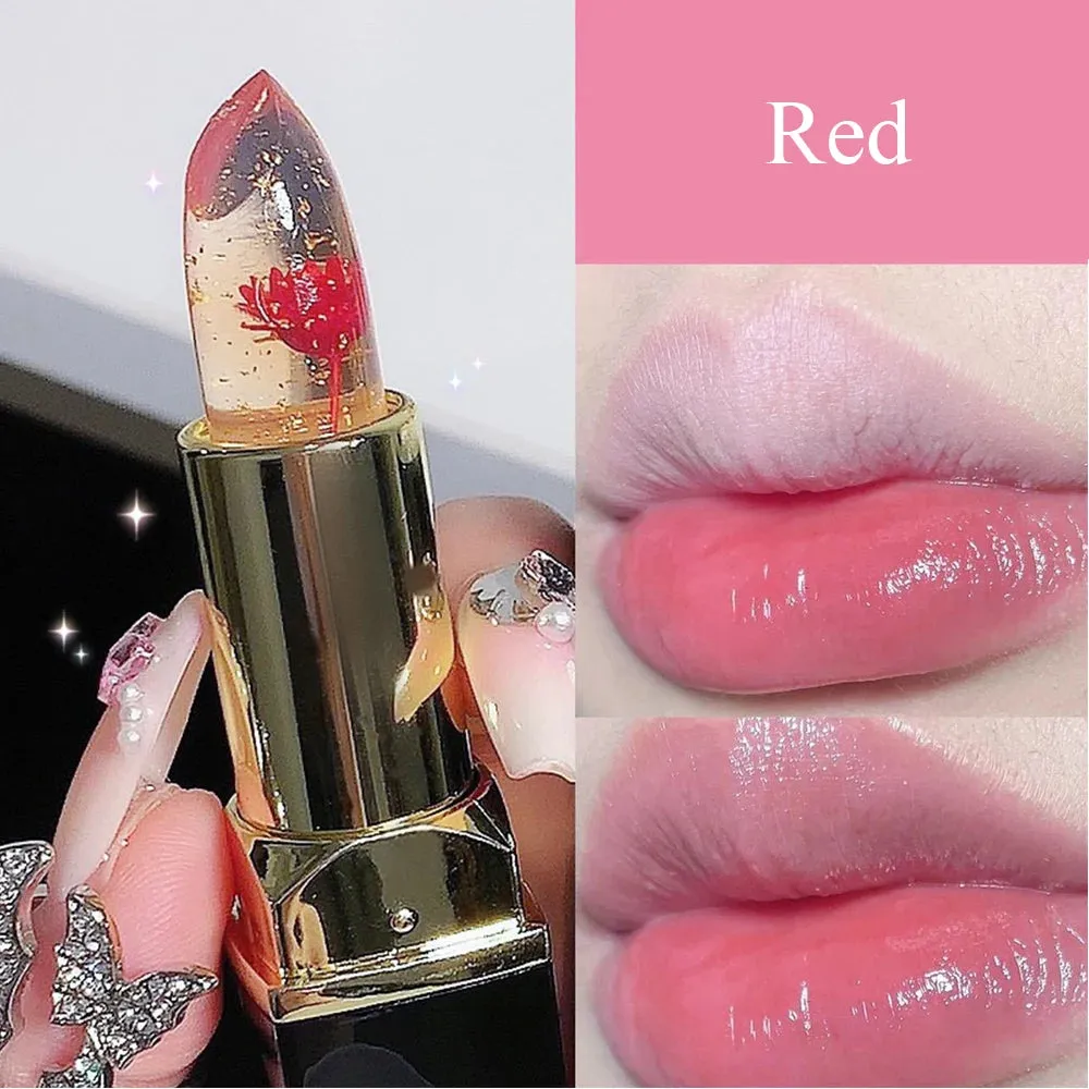 Color Changing Long-Lasting Lip Primer -Lipstick  with Gold Foil Flower - Lip Primer Jelly Lip Balm for Moisturizing, Natural, Waterproof Makeup Lip Gloss.