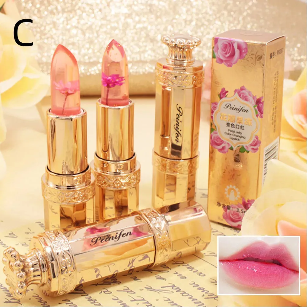 Color Changing Long-Lasting Lip Primer -Lipstick  with Gold Foil Flower - Lip Primer Jelly Lip Balm for Moisturizing, Natural, Waterproof Makeup Lip Gloss.